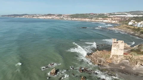 View of the salt tower on the beach in the municipality of Casares, Andalusia Stock Footage 294682196