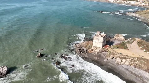 View of the salt tower on the beach in the municipality of Casares, Andalusia Stock Footage 294682226