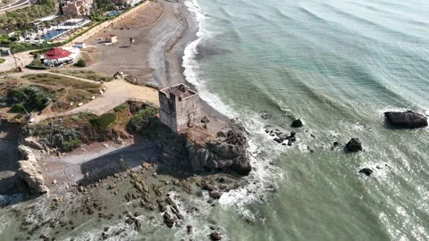 View of the salt tower on the beach in the municipality of Casares, Andalusia Stock Footage 294682344
