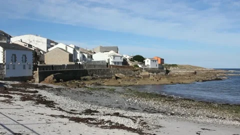 A view of San Cibrao from a beach Stock Footage 234593467
