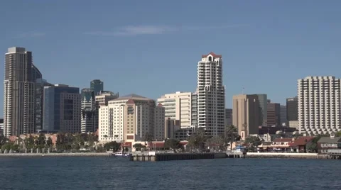 View of San Diego from the harbor Stock Footage 49761205