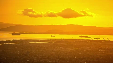 View of San Francisco Bay at sunset, United States. Video stock 341454910