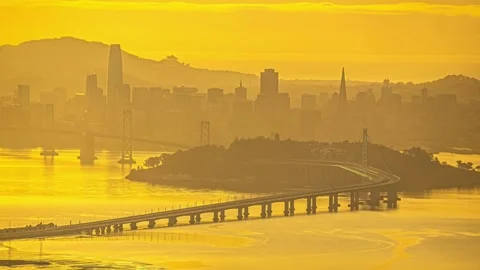 View of San Francisco skyline and Bay Bridge, United States. Video stock 341454601