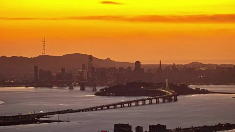 View of San Francisco skyline and Bay Bridge, United States. Stock Footage 341454849