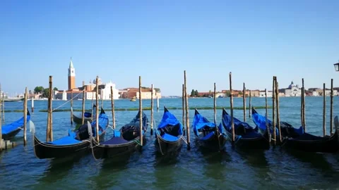 View from San Marco square in Venice on Gondolas in the water Video stock 137898585