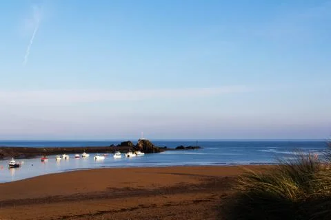 View from the sand dunes on Bude seafront Stock Photos