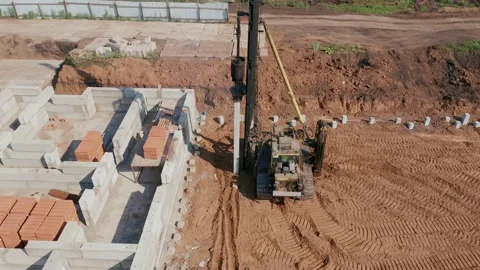 View of the sand trench in which construction equipment works. The process of Stock Footage 157648529