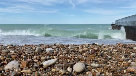 View from the sand of waves coming in from Lake Michigan Stock Footage 153819462