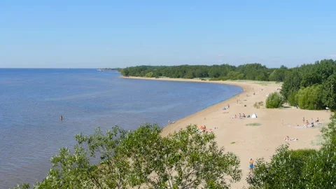 View of the sandy beach and the bay Stock Footage 140036421