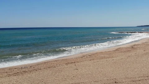 View of the sandy beach of the Black Sea, Turkey Stock Footage 102916650