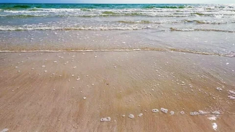 View of sandy beach, sea and sky in summer Stock Footage 274834128