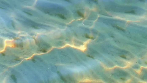 View of the sandy bottom through the ripples on the water Stock Footage 80242980