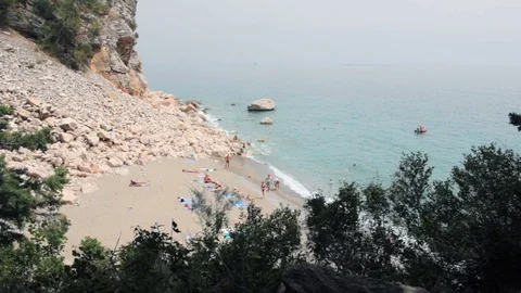 View of the sandy island from the height of the mountain Stock Footage 111786573