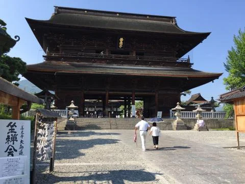 View of the Sanmon Gate at the Zenko-ji temple in Nagano, Japan Stock Photos