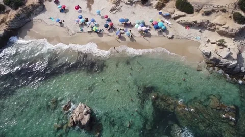 View of The Santa Giusta beach from the sky, Costa Rei, Sardinia Stock Footage 138303214
