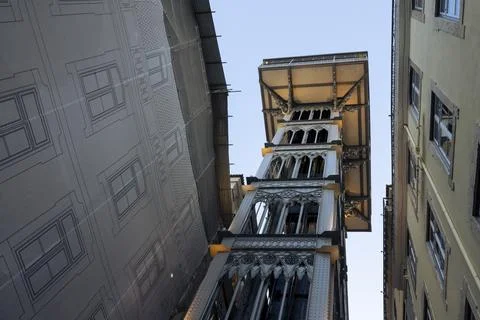 View to Santa Justa Elevator (Elevador de Santa Justa) in Lisbon, Portugal Stock Photos