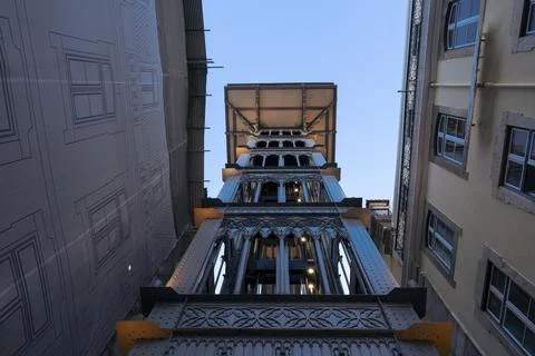 View to Santa Justa Elevator (Elevador de Santa Justa) in Lisbon, Portugal Stock Photos