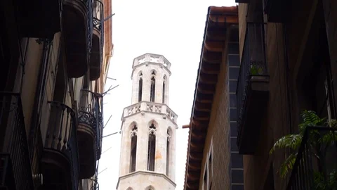 A view of Santa Maria del Mar's bell tower  Stock Footage 95980544