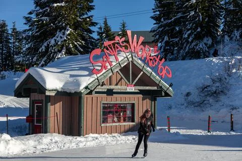 A view of Santas Workshop and the Ice Rink at the Peak of Vancouver Stock Photos