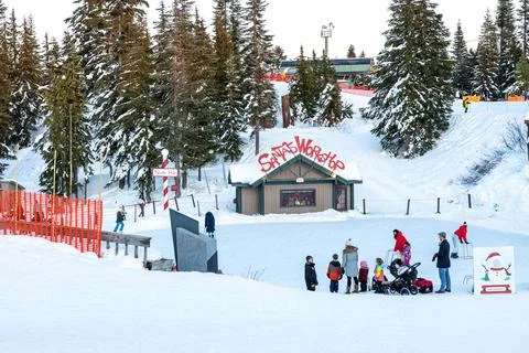 A view of Santas Workshop and the Ice Rink at the Peak of Vancouver(Grouse .. Stock Photos