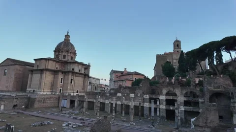 View of Santi Luca e Martina Church Overlooking Roman Forum Slow Motion Stock Footage 341761280