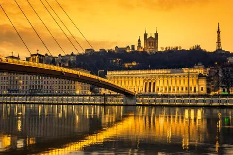 View of saone river at lyon at sunset Foto stock