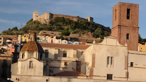 View of sardinian city Bosa Stock Footage 86242232