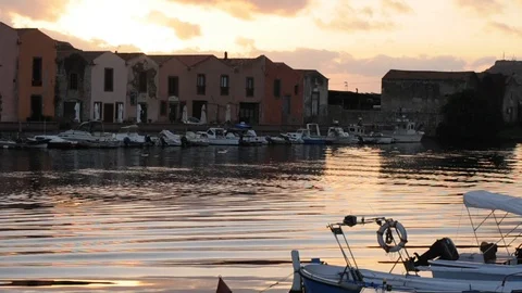 View of sardinian city Bosa Stock Footage 86242581