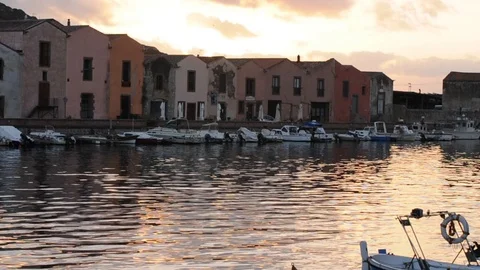 View of sardinian city Bosa Stock Footage 86242590
