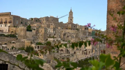 View on the Sassi of Matera: ancient city in Italy, ancient historical center Video stock 84142684