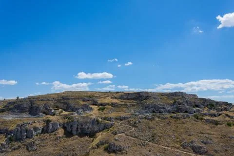 View of Sassi under blue sky. Matera is the Italian city designated European Stock Photos