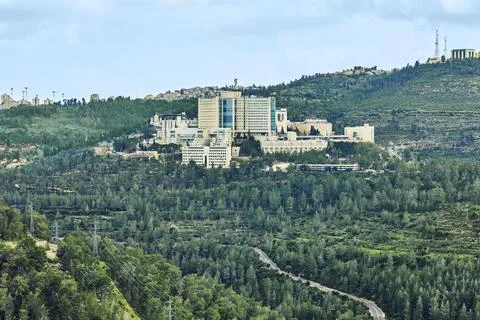 View from Sataf Park to the Adasa complex and the suburbs of Jerusalem Stock Photos