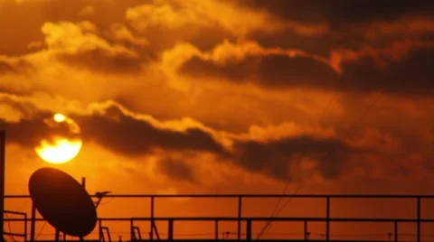 View of satellite dish and sunset sky Stock-Footage 51767237