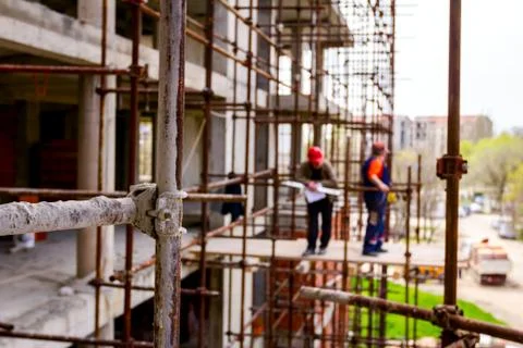 View on scaffold above of construction site Stock Photos