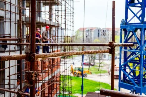 View on scaffold above of construction site Stock Photos