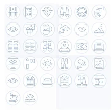 View Scalable Vector Set featuring 32 Grid Fitted Thin Line 256x256 Icons Stock Illustration