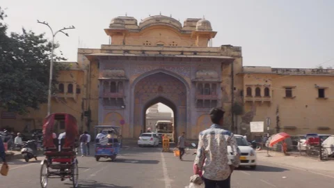 View of scenic gate on Tulsi Marg at Gangori Bazaar Stock Footage 101587456