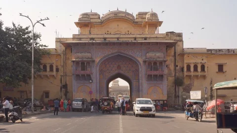 View of scenic gate on Tulsi Marg at Gangori Bazaar Stock Footage 101587482