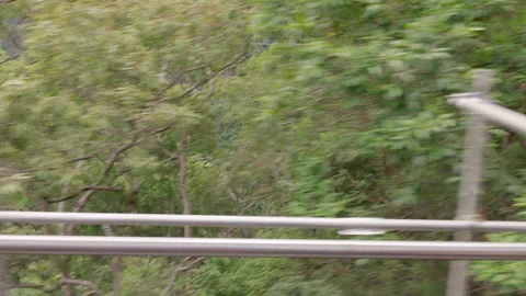 View of scenic gorge from train as it leaves station to resume ascent. Video stock 323441986