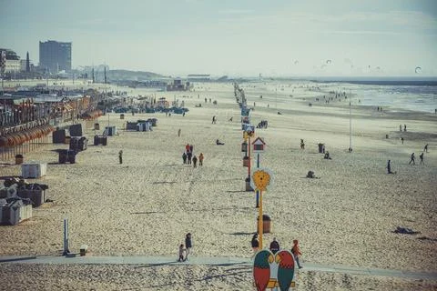 View on Scheveningen beach and bars. Near The Hague, Netherlands Stock Photos