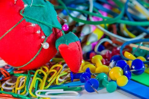 View of a school objects, colored and thematic tools Foto stock