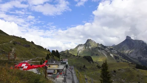 View of Schynige Platte mountain helicopter Switzerland Stock Footage 89935457