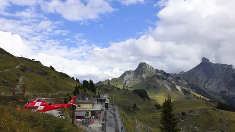 View of Schynige Platte mountain helicopter Switzerland Stock Footage 89935657