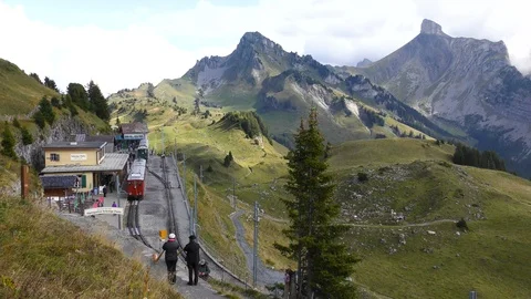 View of Schynige Platte mountain train station Switzerland Stock Footage 89935005
