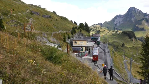 View of Schynige Platte mountain train station Switzerland Stock Footage 89937166