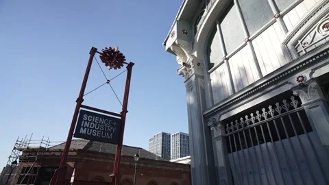 View of Science and Industry Museum sign, Manchester, Lancashire, England Stock Footage 285180885