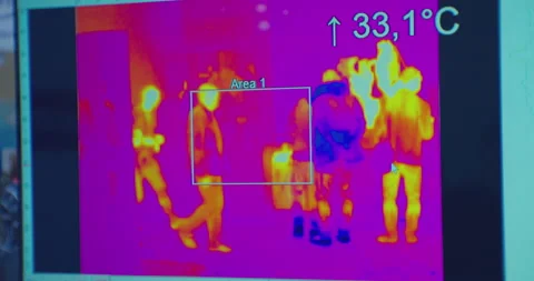 A view of a screen showing video from a thermal imaging camera recording the Stock Footage 169517171