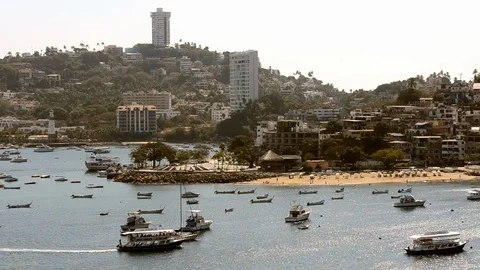View from sea of Acapulco beaches Stock Footage 89831883