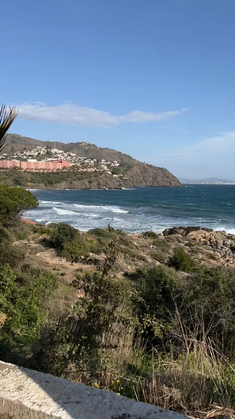 View of sea in Almunecar, Granada, Spain. Vertical video Stock Footage 240921913