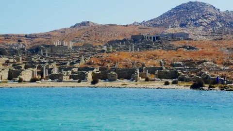 View from the sea of the ancient monuments and ruins on the sacred island of  動画素材 247626509
